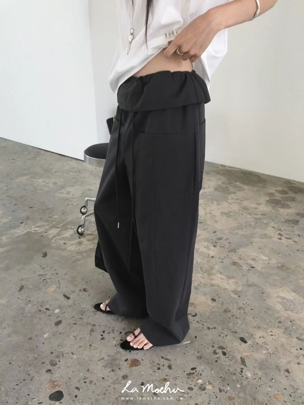 小屁簾壓扣抽繩工作褲